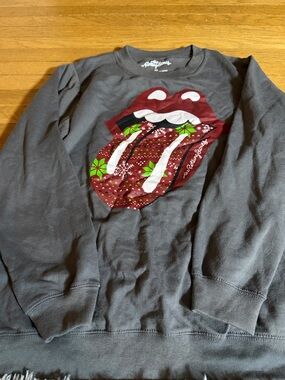the Rolling Stones Charcoal Crewneck Sweatshirt with Holiday Tongue Graphic XL